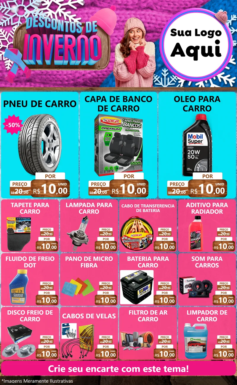Modelo de Encarte para Encarte Grande com o tema Descontos de Inverno para Auto peças
