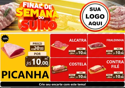 Modelo de Encarte para Encarte A4 Horizontal com o tema Final de Semana do Suíno para Açougue