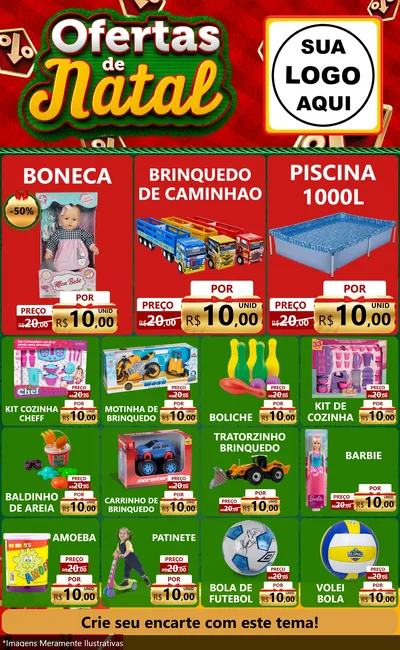 Modelo de Encarte para Encarte Grande com o tema Ofertas de Natal para Brinquedos