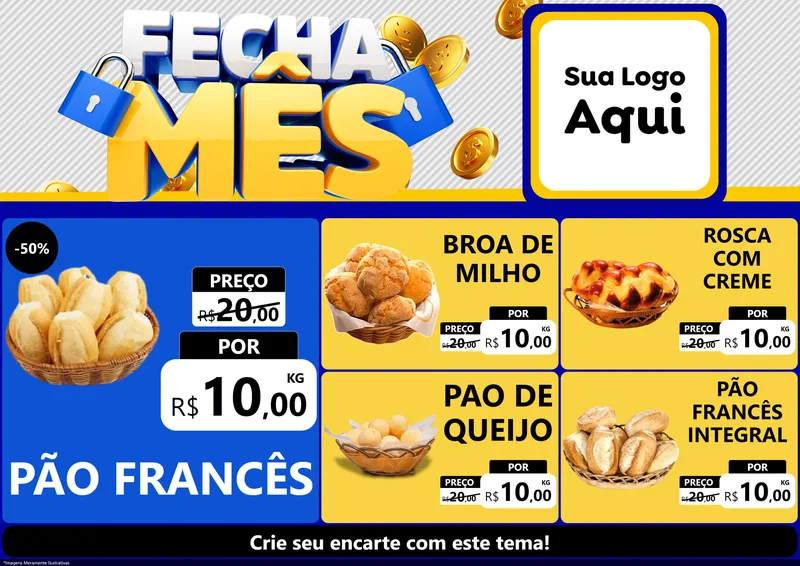 Modelo de Encarte para Encarte A4 Horizontal com o tema Fecha Mês para Padaria