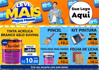 Modelo de Encarte para Encarte A4 Horizontal com o tema Leve Mais, Pague Menos para Tintas e Ferramentas