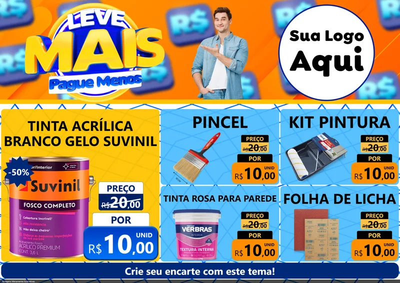 Modelo de Encarte para Encarte A4 Horizontal com o tema Leve Mais, Pague Menos para Tintas e Ferramentas