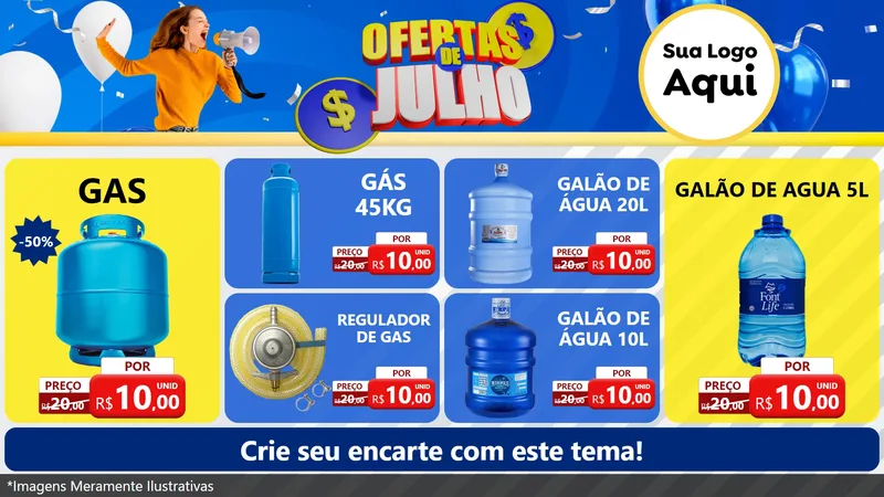 Modelo de TV para TV Horizontal com o tema Ofertas de Julho para Água e gás