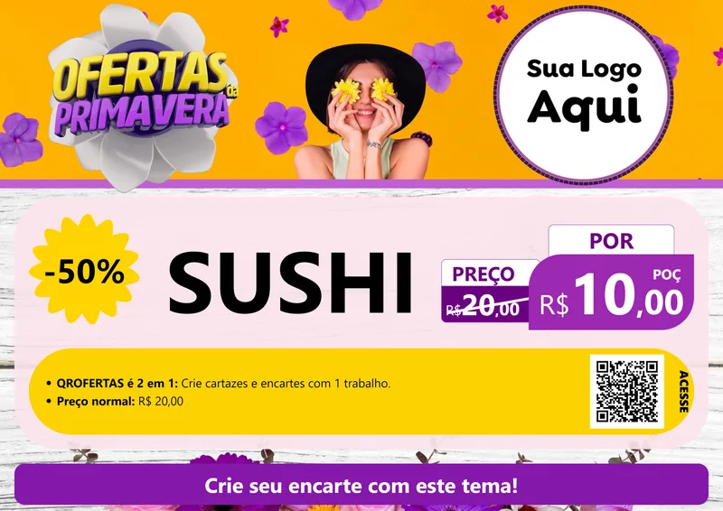 Modelo de Cartaz para Cartaz A4 Horizontal com o tema Ofertas Da Primavera para Comida japonesa