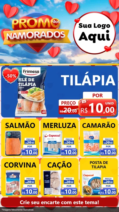 Modelo de Rede Social para Stories com o tema Promo dos Namorados para Peixaria
