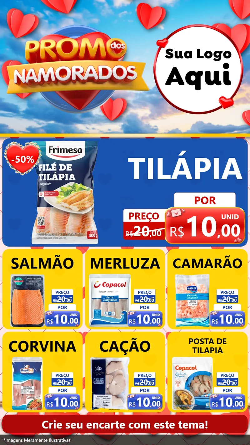 Modelo de Rede Social para Stories com o tema Promo dos Namorados para Peixaria