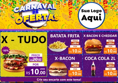 Modelo de Encarte para Encarte A4 Horizontal com o tema Carnaval de Ofertas para Hamburgueria