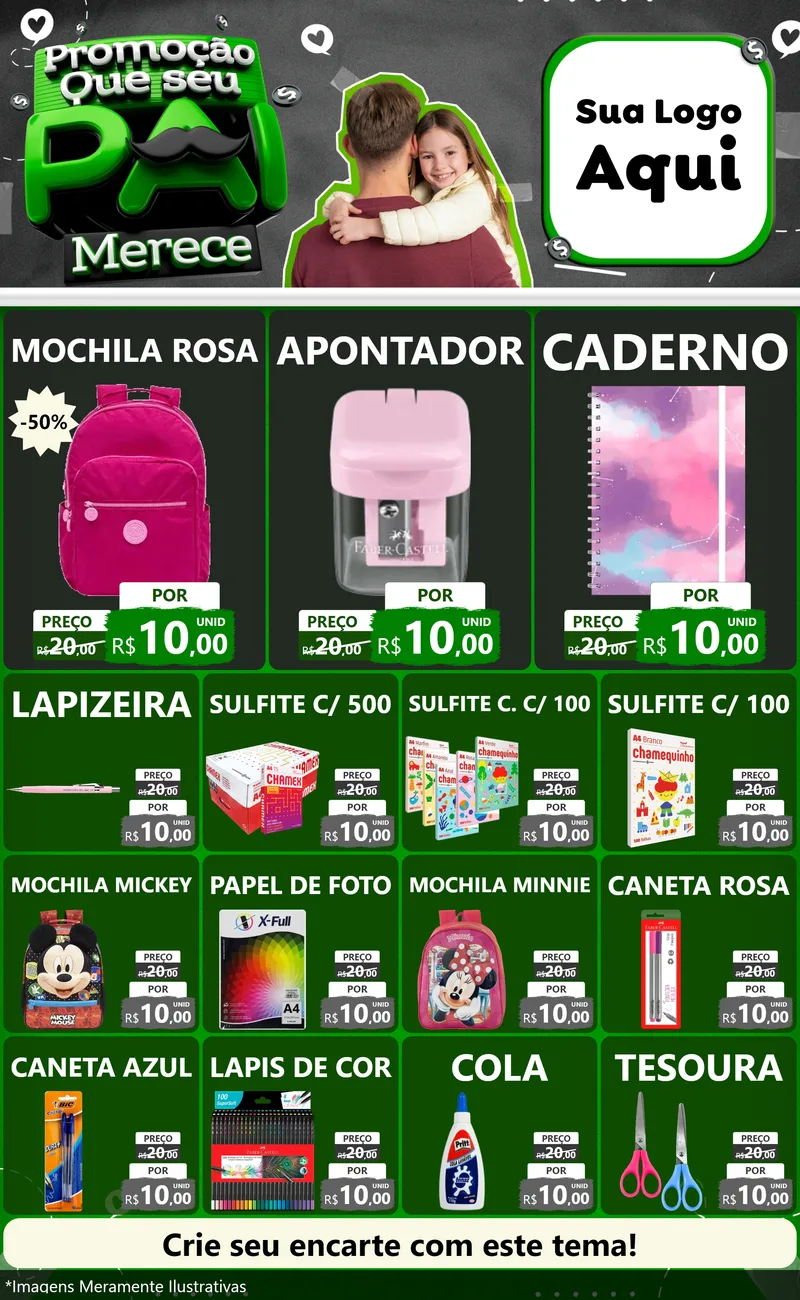 Modelo de Encarte para Encarte Grande com o tema Promoção Que seu Pai Merece para Papelaria