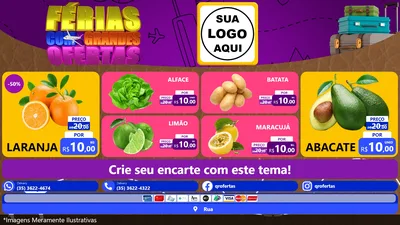 Modelo de TV para TV Horizontal com o tema Férias com Grandes Ofertas para Hortifrúti