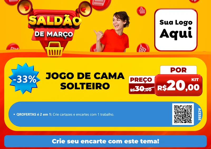 Modelo de Cartaz para Cartaz A4 Horizontal com o tema Saldão de Março para Cama, Mesa e Banho