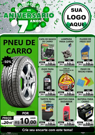 Modelo de Encarte para Encarte A4 Vertical com o tema Promoção de Aniversário - 7 Anos para Auto peças