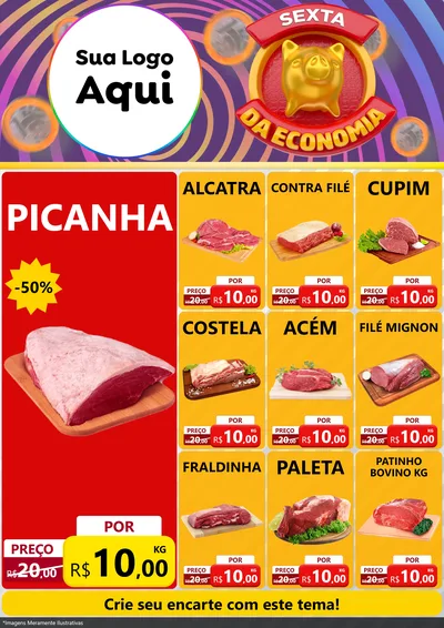 Modelo de Encarte para Encarte A4 Vertical com o tema Sexta da Economia para Açougue