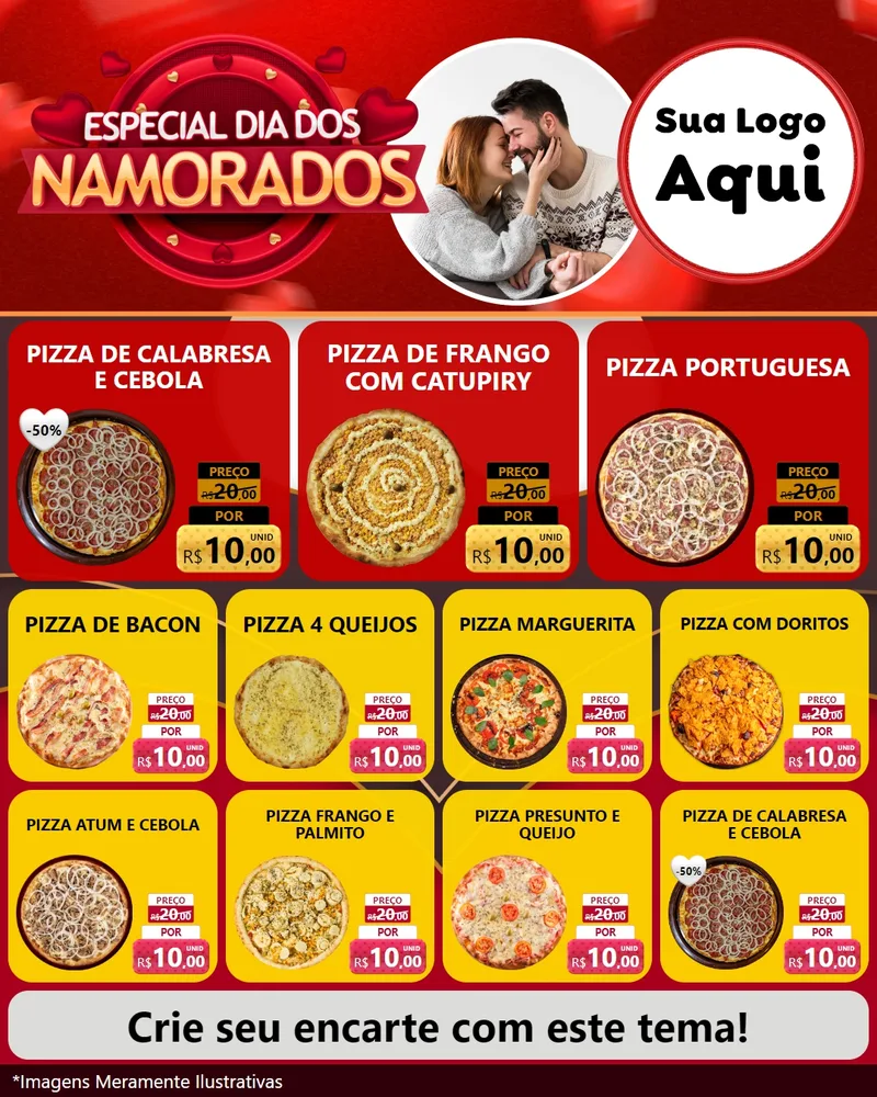 Modelo de Rede Social para Feed Instagram com o tema Especial Dia Dos Namorados para Pizzaria