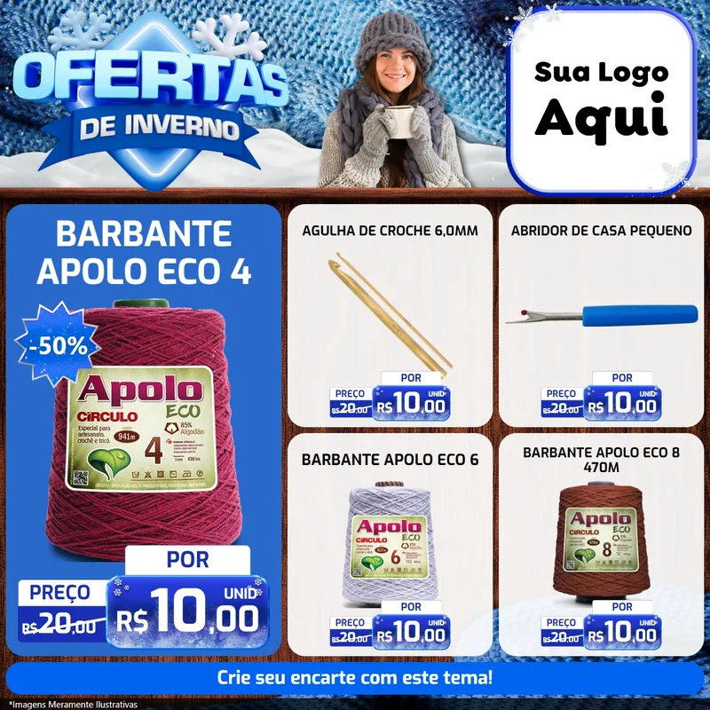 Modelo de Rede Social para Feed Facebook com o tema Ofertas de Inverno para Armarinho e Aviamentos