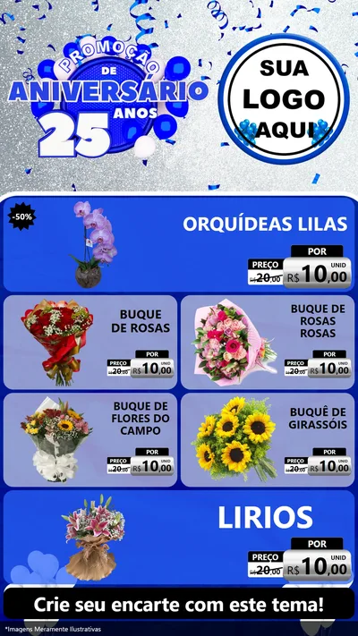 Modelo de TV para TV Vertical com o tema Promoção de Aniversário - 25 Anos para Floricultura e jardim
