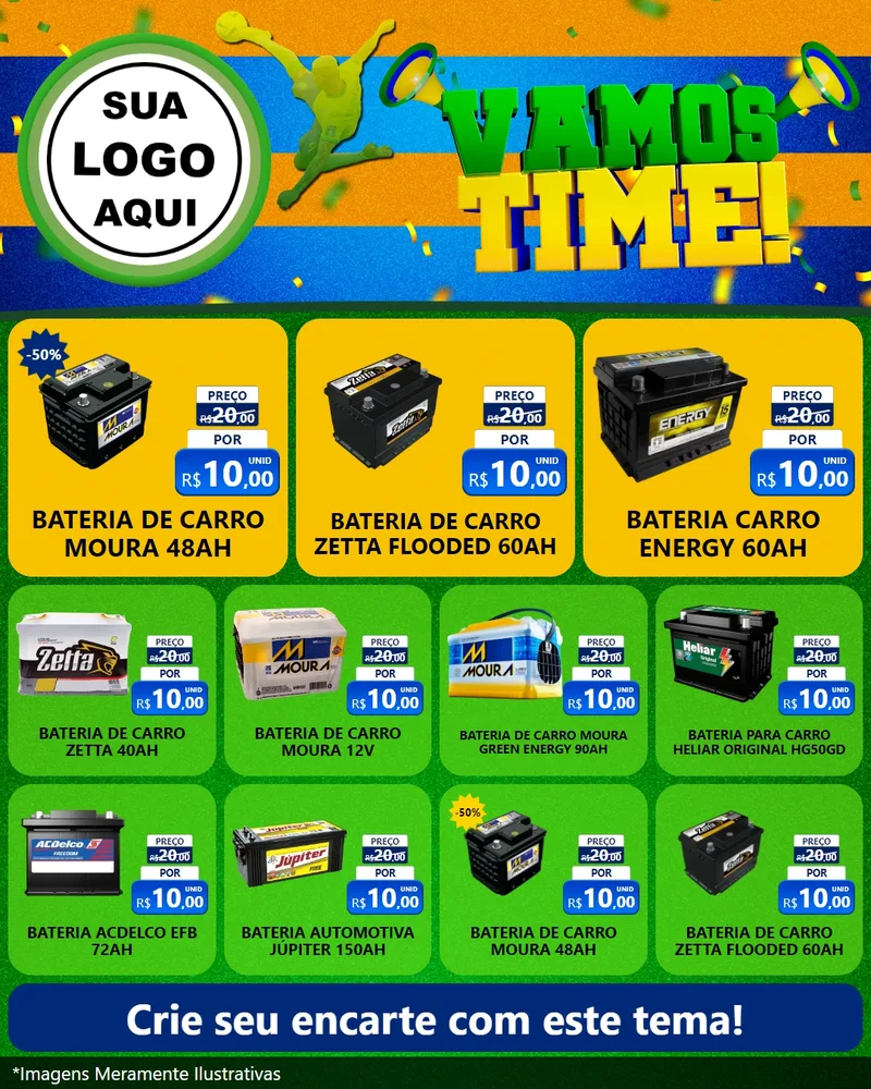 Modelo de Rede Social para Feed Instagram com o tema Vamos Time! para Baterias Elétricas