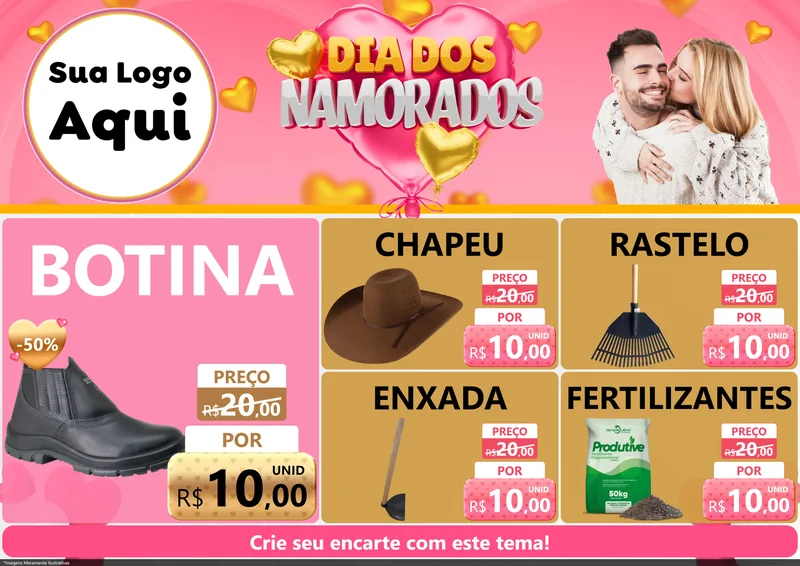 Modelo de Encarte para Encarte A4 Horizontal com o tema Dia dos Namorados para Agropecuária