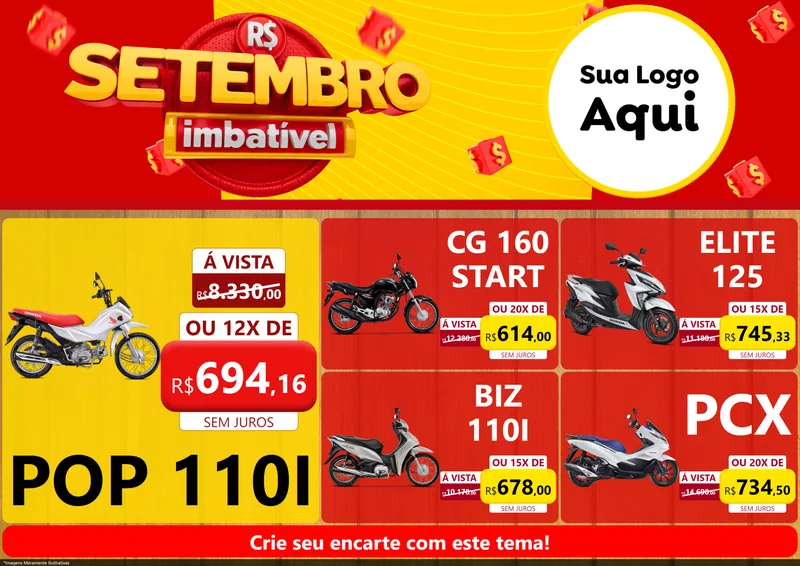 Modelo de Encarte para Encarte A4 Horizontal com o tema Setembro Imbatível para Concessionaria de Motos