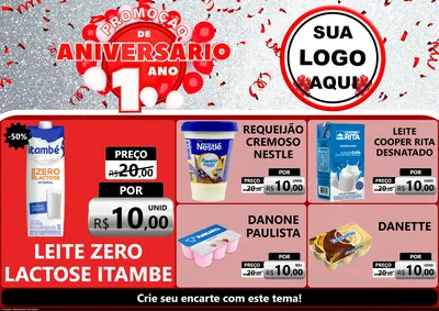 Modelo de Encarte para Encarte A4 Horizontal com o tema Promoção de Aniversário - 1 Ano para Frios e Laticínios