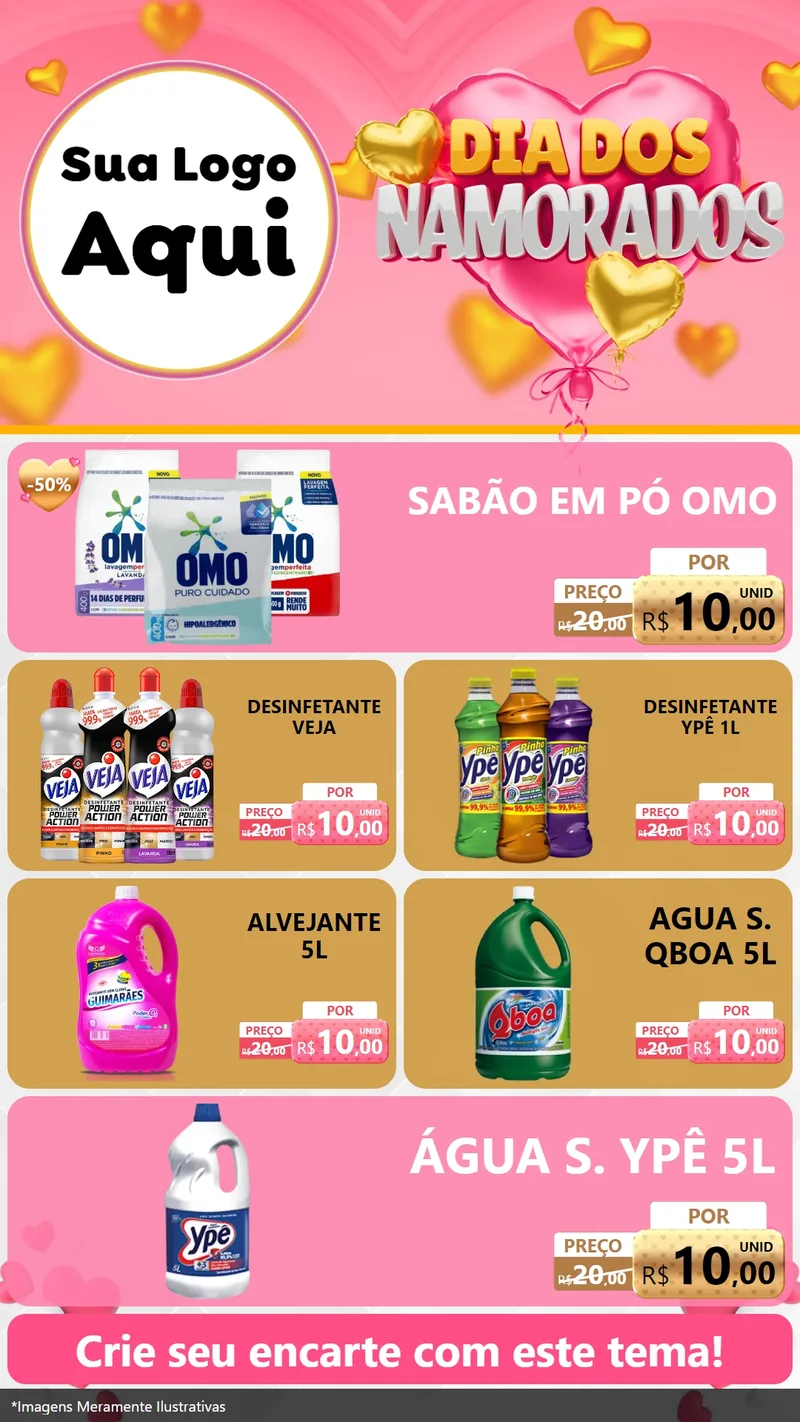 Modelo de TV para TV Vertical com o tema Dia dos Namorados para Produtos de Limpeza