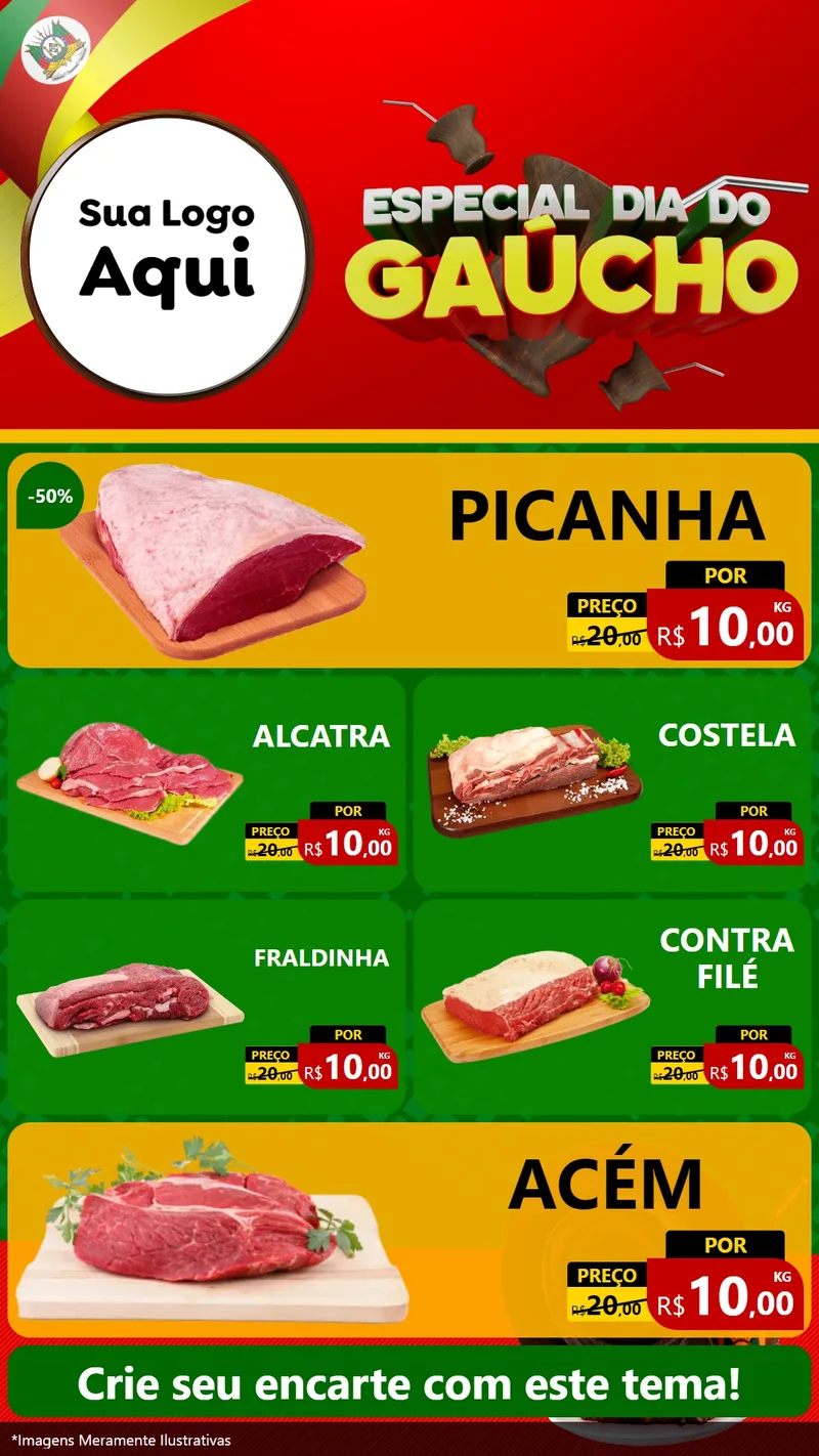 Modelo de TV para TV Vertical com o tema Especial Dia do Gaúcho para Açougue
