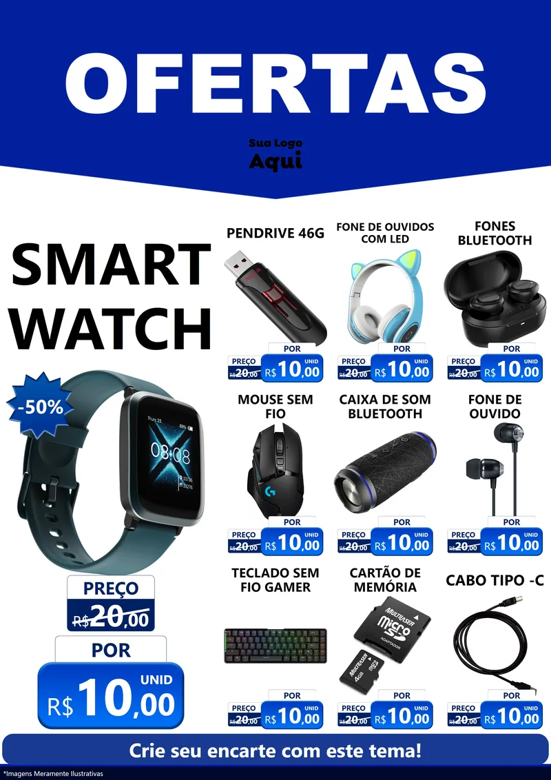 Modelo de Encarte para Encarte A4 Vertical com o tema Ofertas Azul Cartaz para Informática