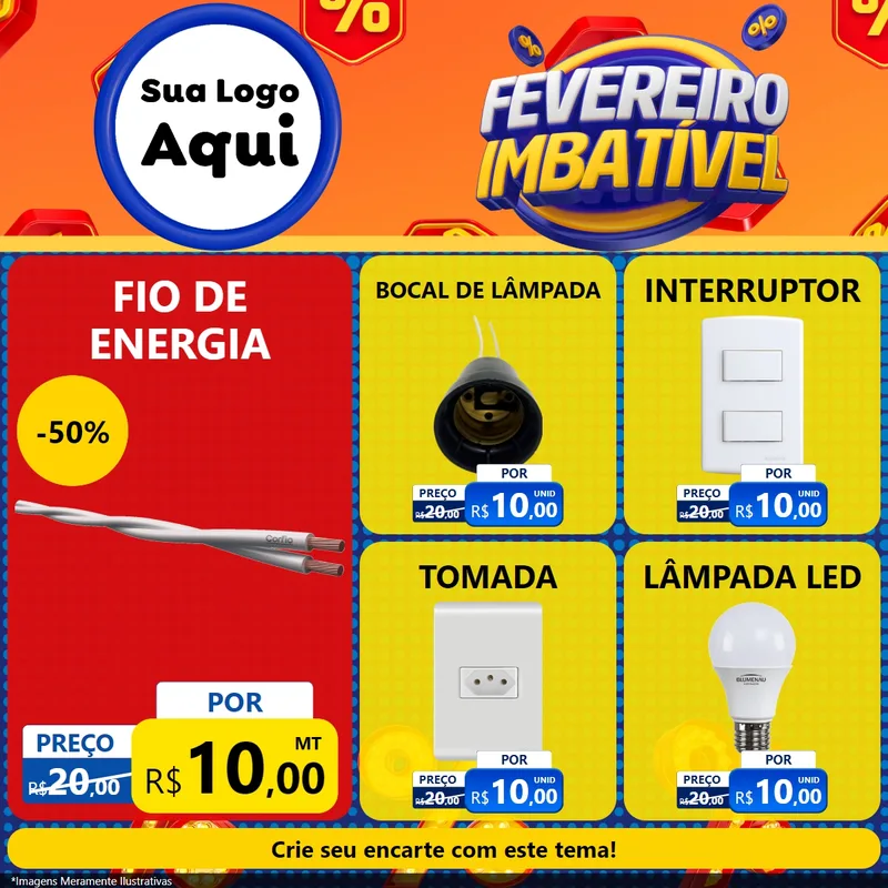 Modelo de Rede Social para Feed Facebook com o tema Fevereiro Imbatível para Materiais Elétricos