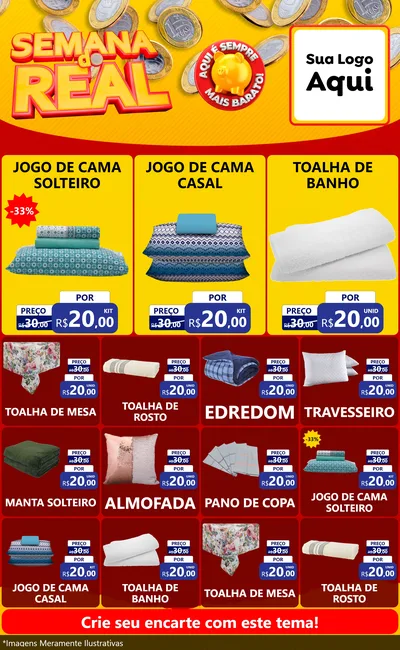 Modelo de Encarte para Encarte Grande com o tema Semana do Real para Cama, Mesa e Banho
