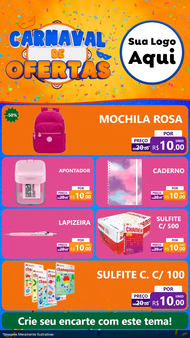 Modelo de TV para TV Vertical com o tema Carnaval de Ofertas para Papelaria