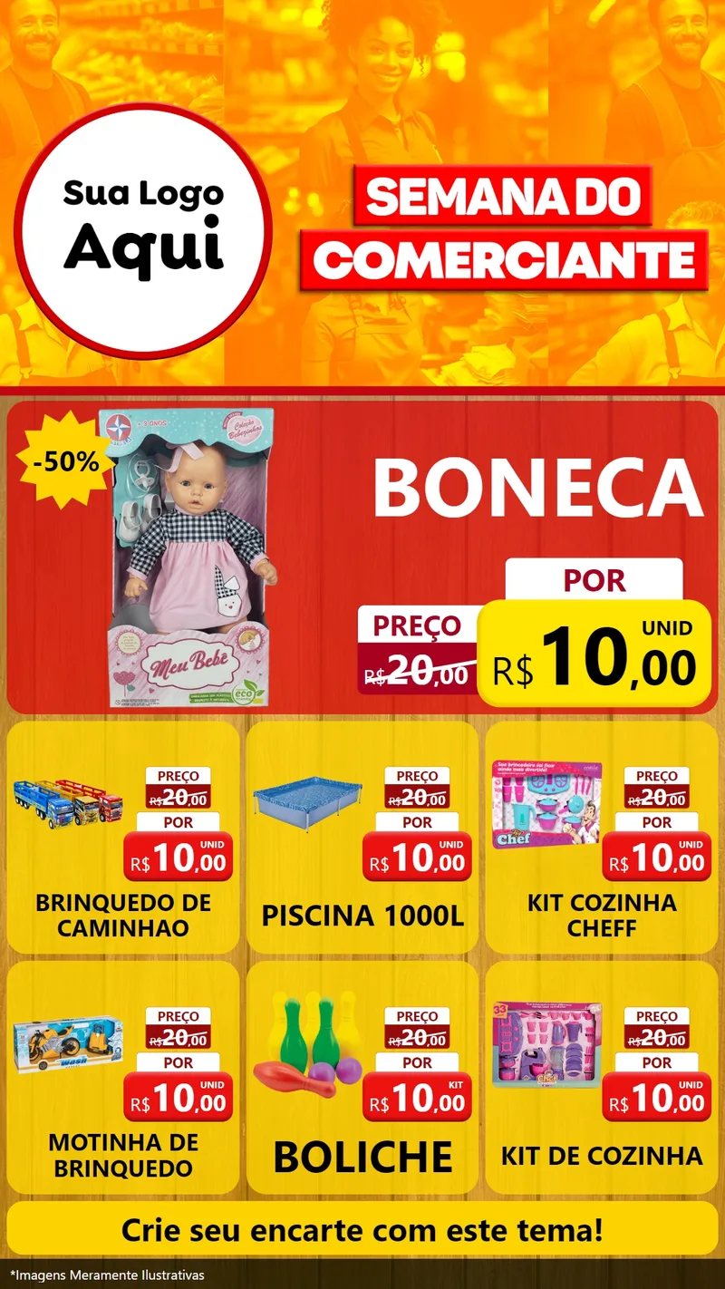 Modelo de Rede Social para Stories com o tema Semana do Comerciante para Brinquedos