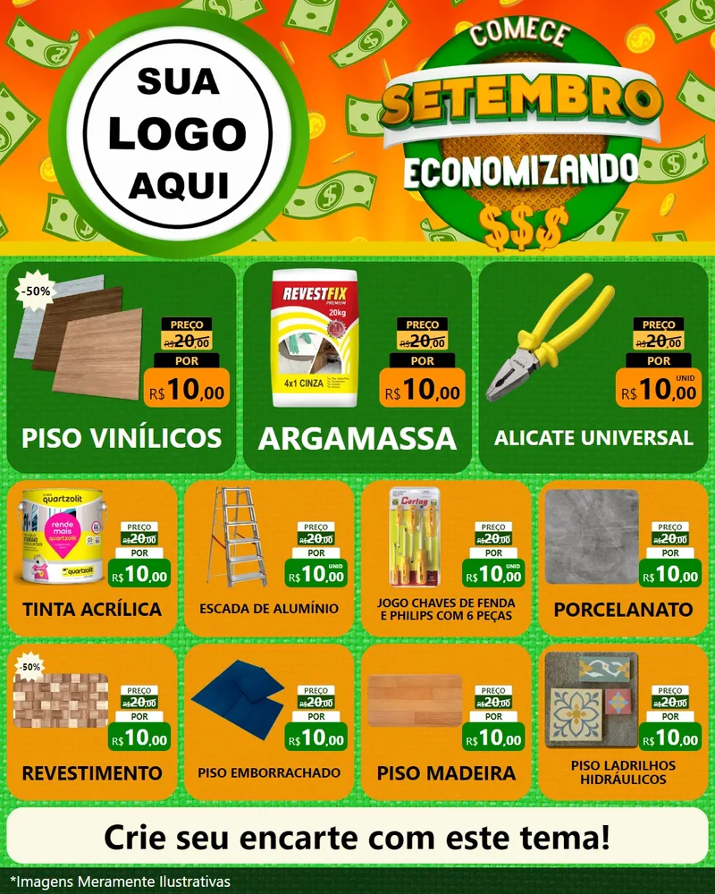 Modelo de Rede Social para Feed Instagram com o tema Comece Setembro Economizando para Material para Construção