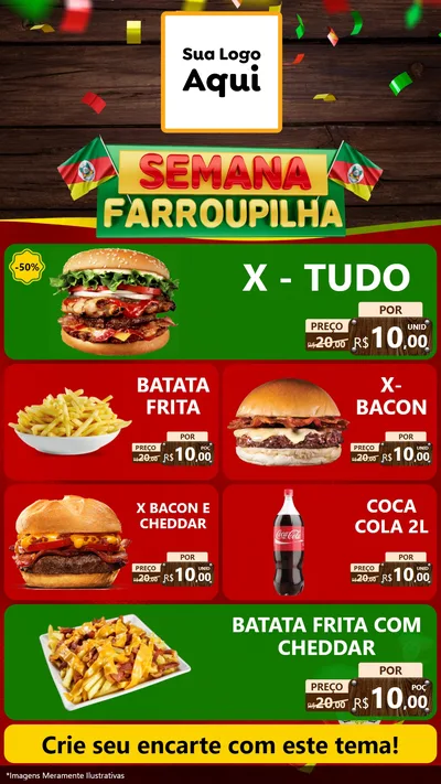 Modelo de TV para TV Vertical com o tema Semana Farroupilha para Hamburgueria