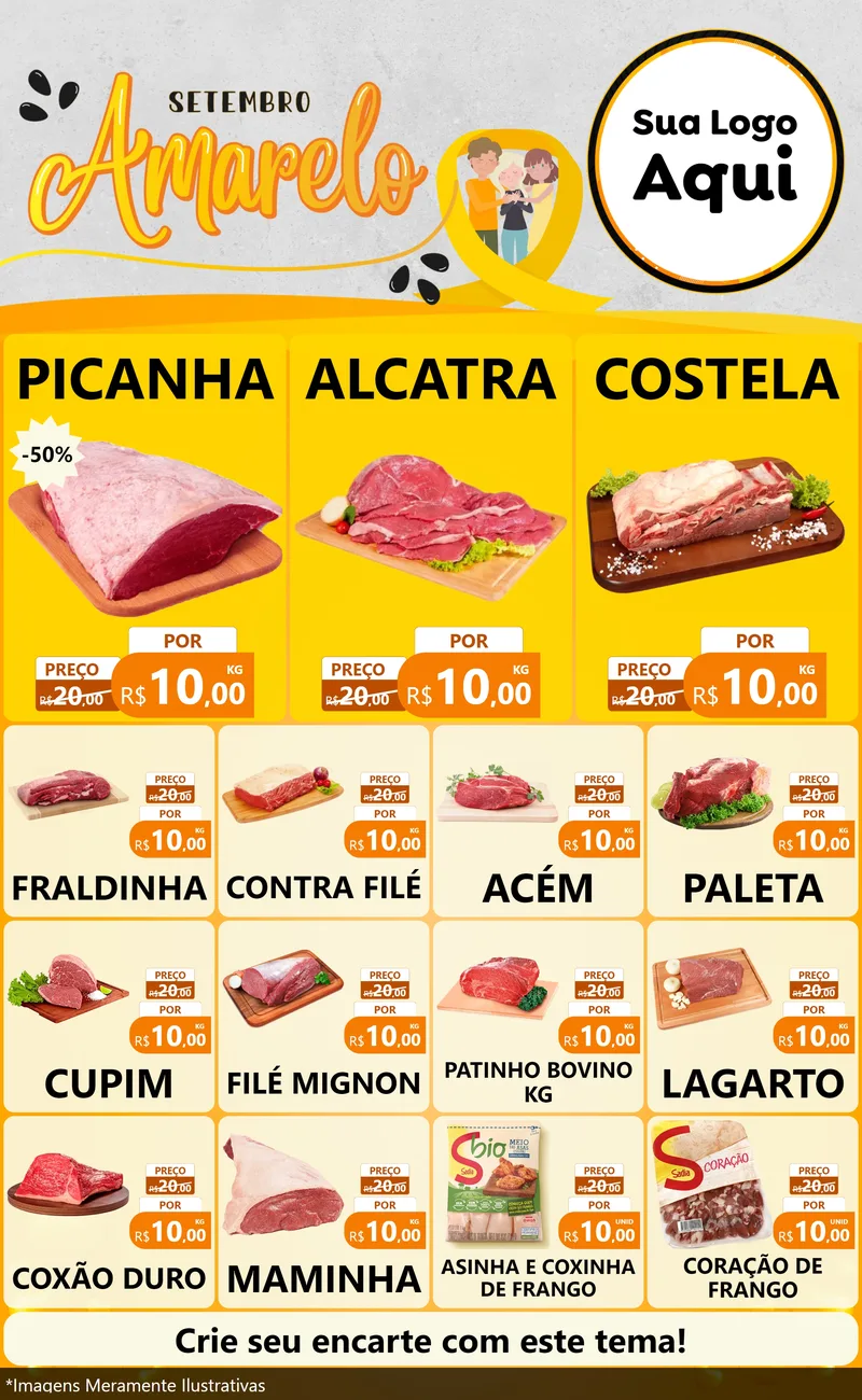 Modelo de Encarte para Encarte Grande com o tema Setembro Amarelo para Açougue