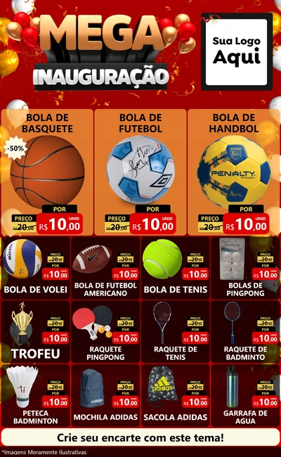 Modelo de Encarte para Encarte Grande com o tema Mega Inauguração para Artigos Esportivos