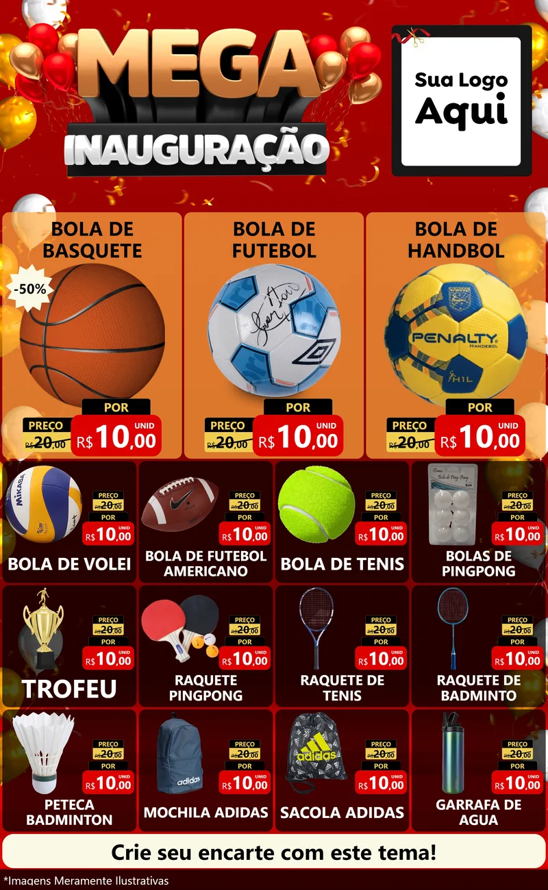 Modelo de Encarte para Encarte Grande com o tema Mega Inauguração para Artigos Esportivos