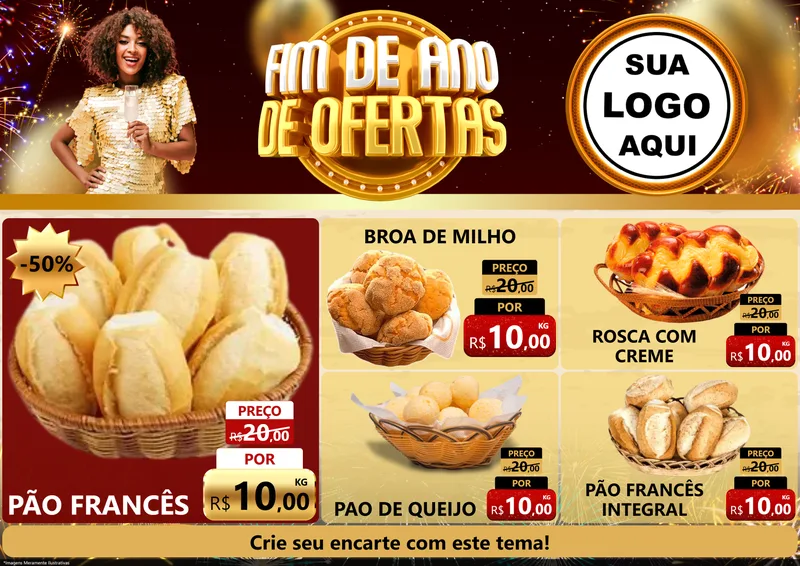 Modelo de Encarte para Encarte A4 Horizontal com o tema Fim de Ano de Ofertas para Padaria