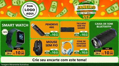 Modelo de TV para TV Horizontal com o tema Comece Janeiro Economizando para Informática