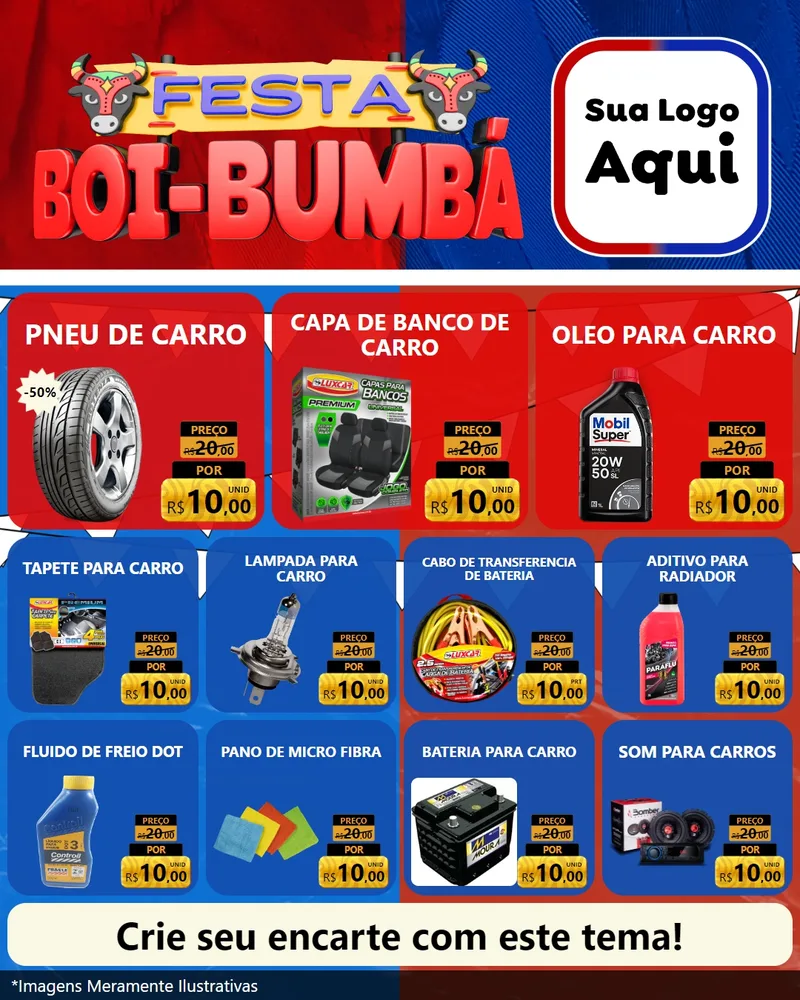 Modelo de Rede Social para Feed Instagram com o tema Festa Boi Bumbá para Auto peças