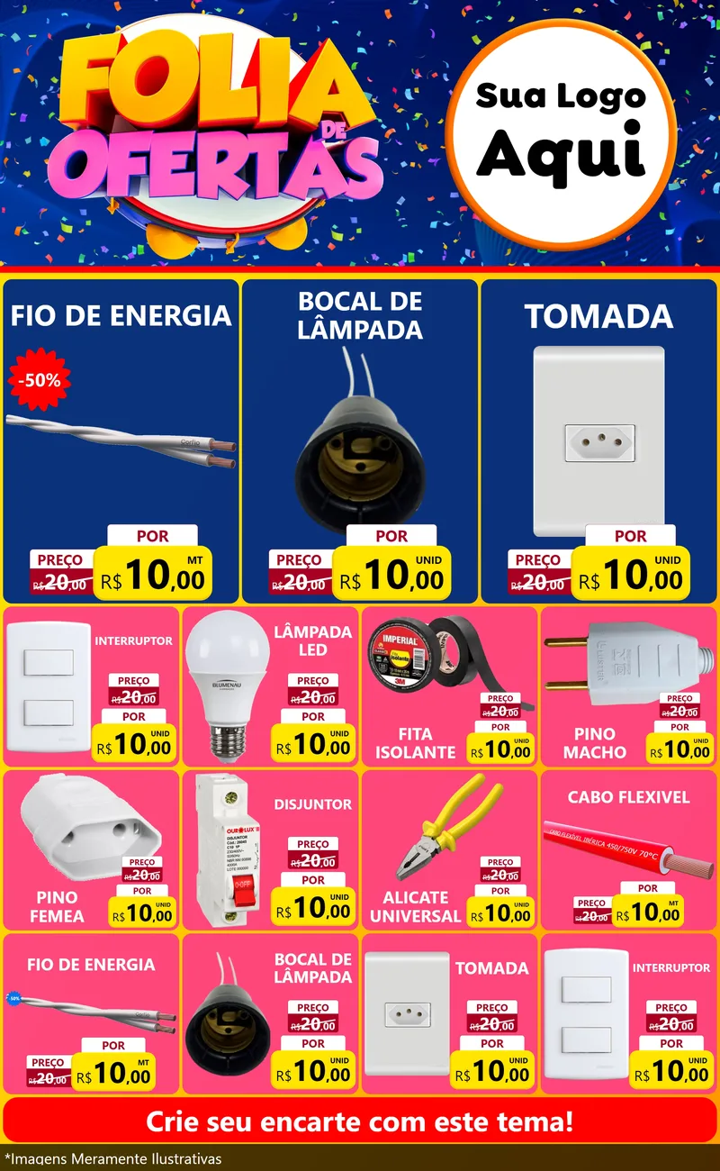 Modelo de Encarte para Encarte Grande com o tema Folia de Ofertas para Materiais Elétricos