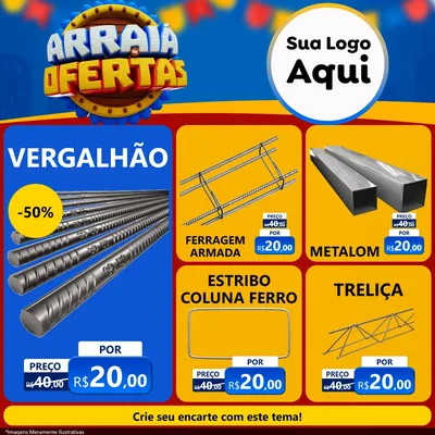 Modelo de Rede Social para Feed Facebook com o tema Arraiá de Ofertas - Junina para Ferragens