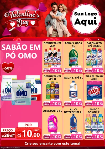 Modelo de Encarte para Encarte A4 Vertical com o tema Valentine's Day para Produtos de Limpeza