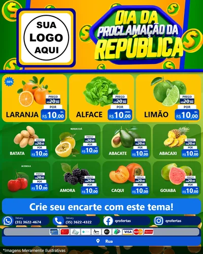 Modelo de Rede Social para Feed Instagram com o tema Dia Da Proclamação da República para Hortifrúti