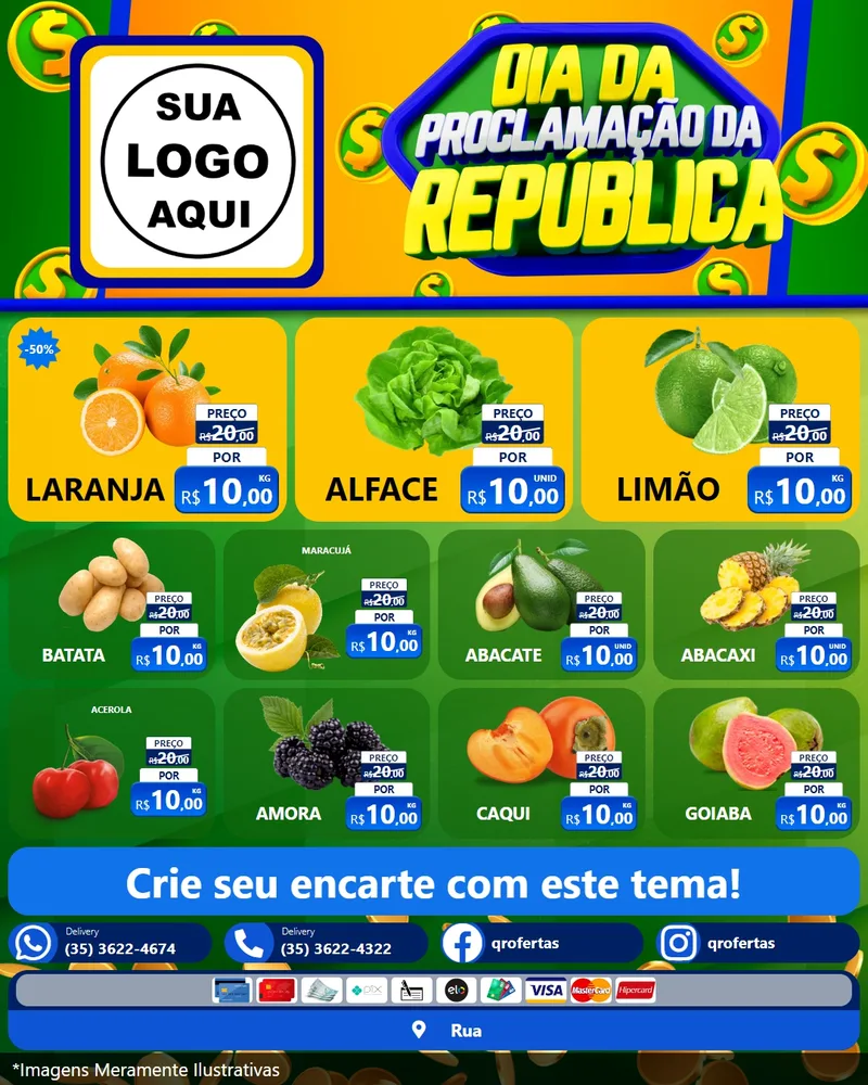 Modelo de Rede Social para Feed Instagram com o tema Dia Da Proclamação da República para Hortifrúti