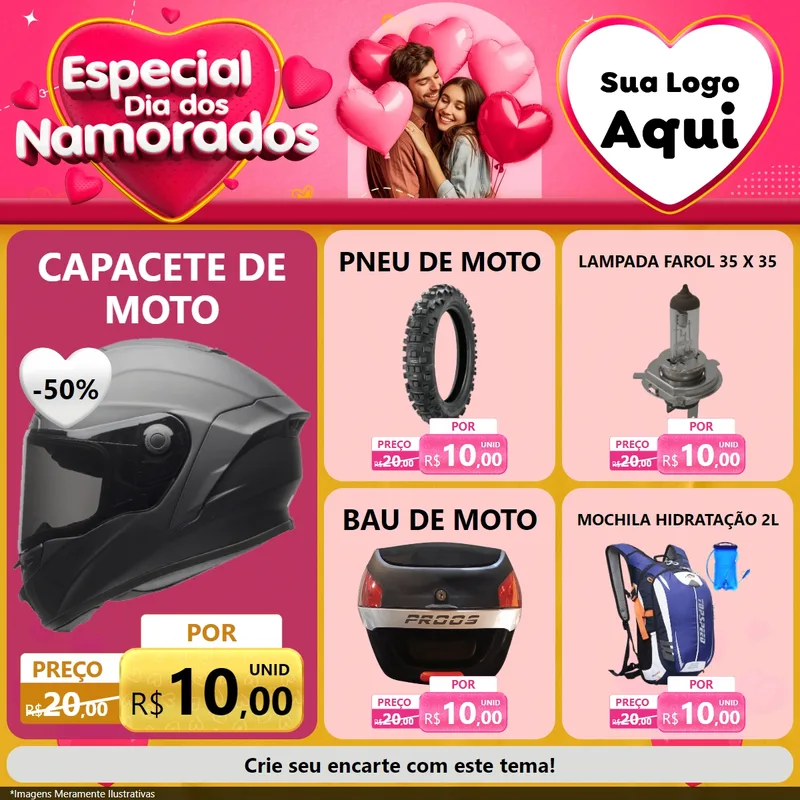 Modelo de Rede Social para Feed Facebook com o tema Especial Dia dos Namorados para Moto peças