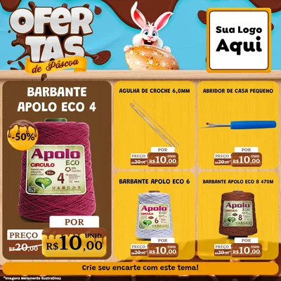 Modelo de Rede Social para Feed Facebook com o tema Ofertas de Páscoa para Armarinho e Aviamentos