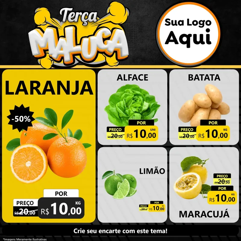 Modelo de Rede Social para Feed Facebook com o tema Terça Maluca para Hortifrúti