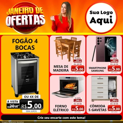 Modelo de Rede Social para Feed Facebook com o tema Janeiro de Ofertas para Móveis e Eletro