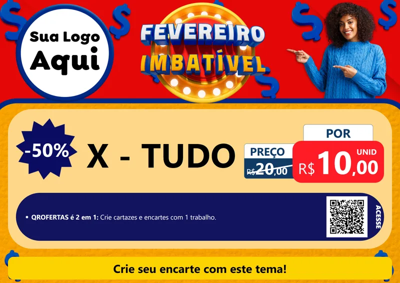 Modelo de Cartaz para Cartaz A4 Horizontal com o tema Fevereiro Imbatível para Hamburgueria