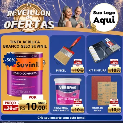 Modelo de Rede Social para Feed Facebook com o tema Réveillon de Ofertas para Tintas e Ferramentas