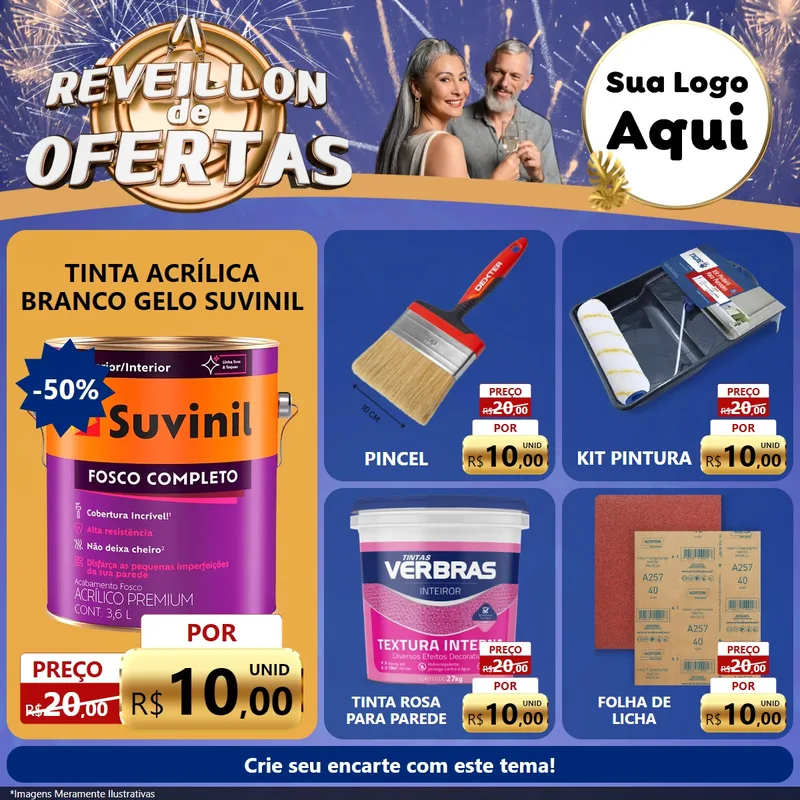 Modelo de Rede Social para Feed Facebook com o tema Réveillon de Ofertas para Tintas e Ferramentas